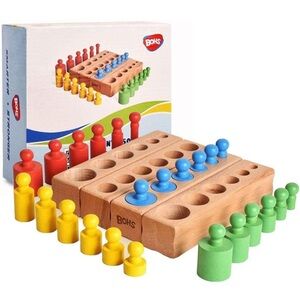 Montessori Knobbed Cylinder Blocks Wooden Educational Toy Set